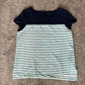 Navy and green/white striped blouse
